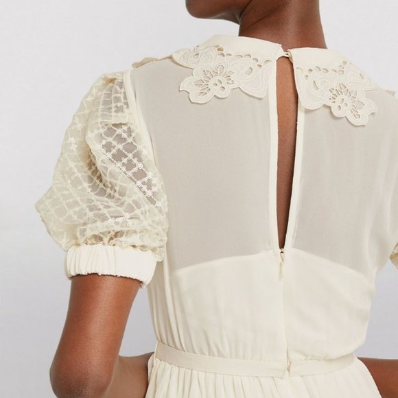 SELF-PORTRAIT Chiffon Lace-Collar Midi Dress - Picture 6 of 8